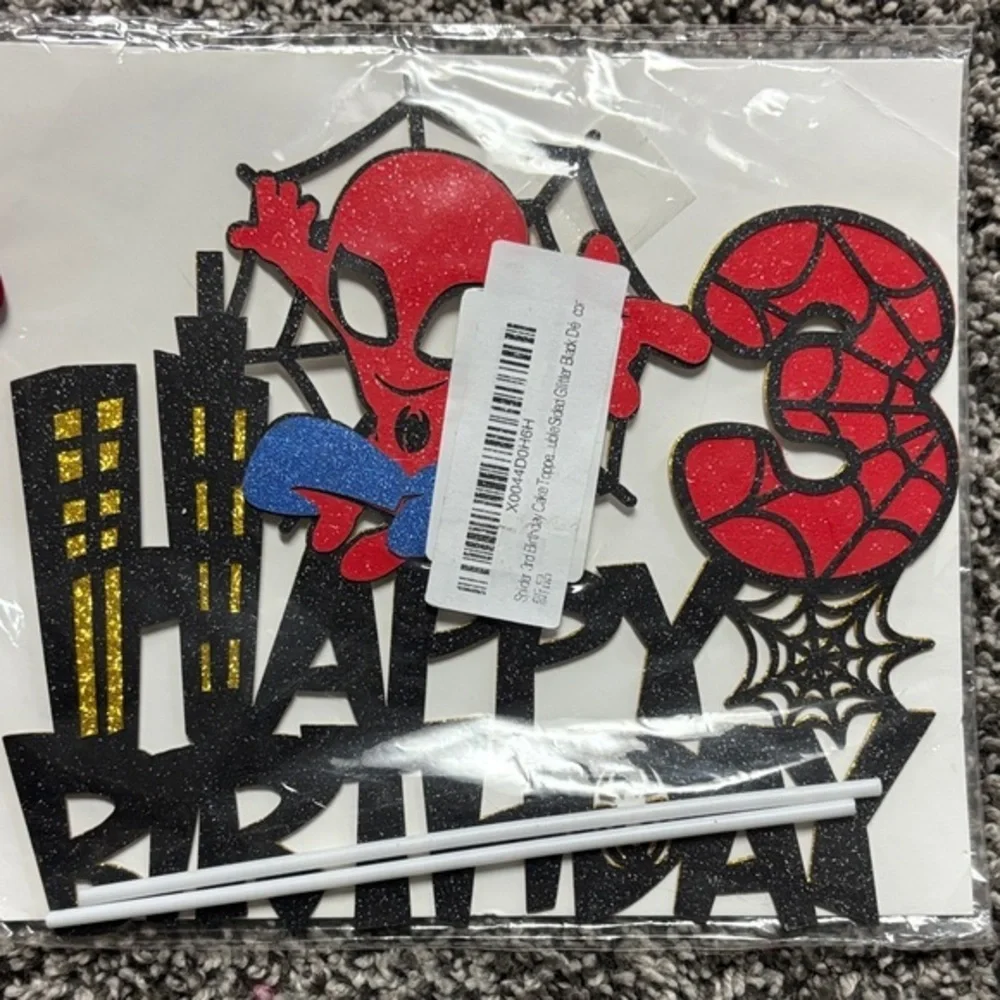 Spider-Themed 3rd Birthday Cake Topper Set